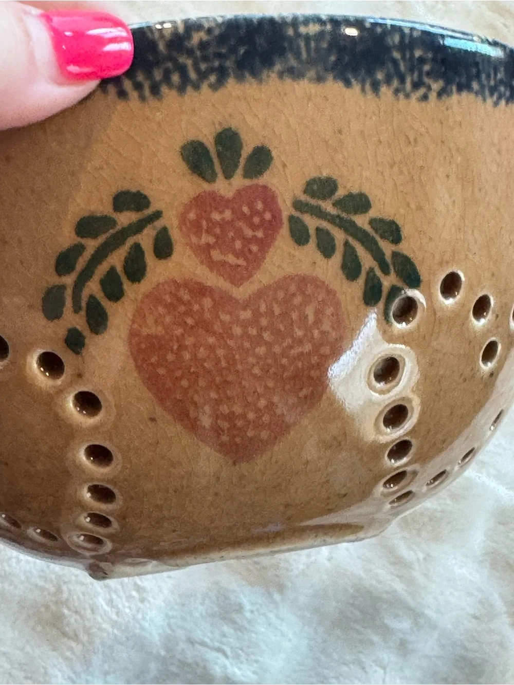 Vintage handcrafted pottery colander